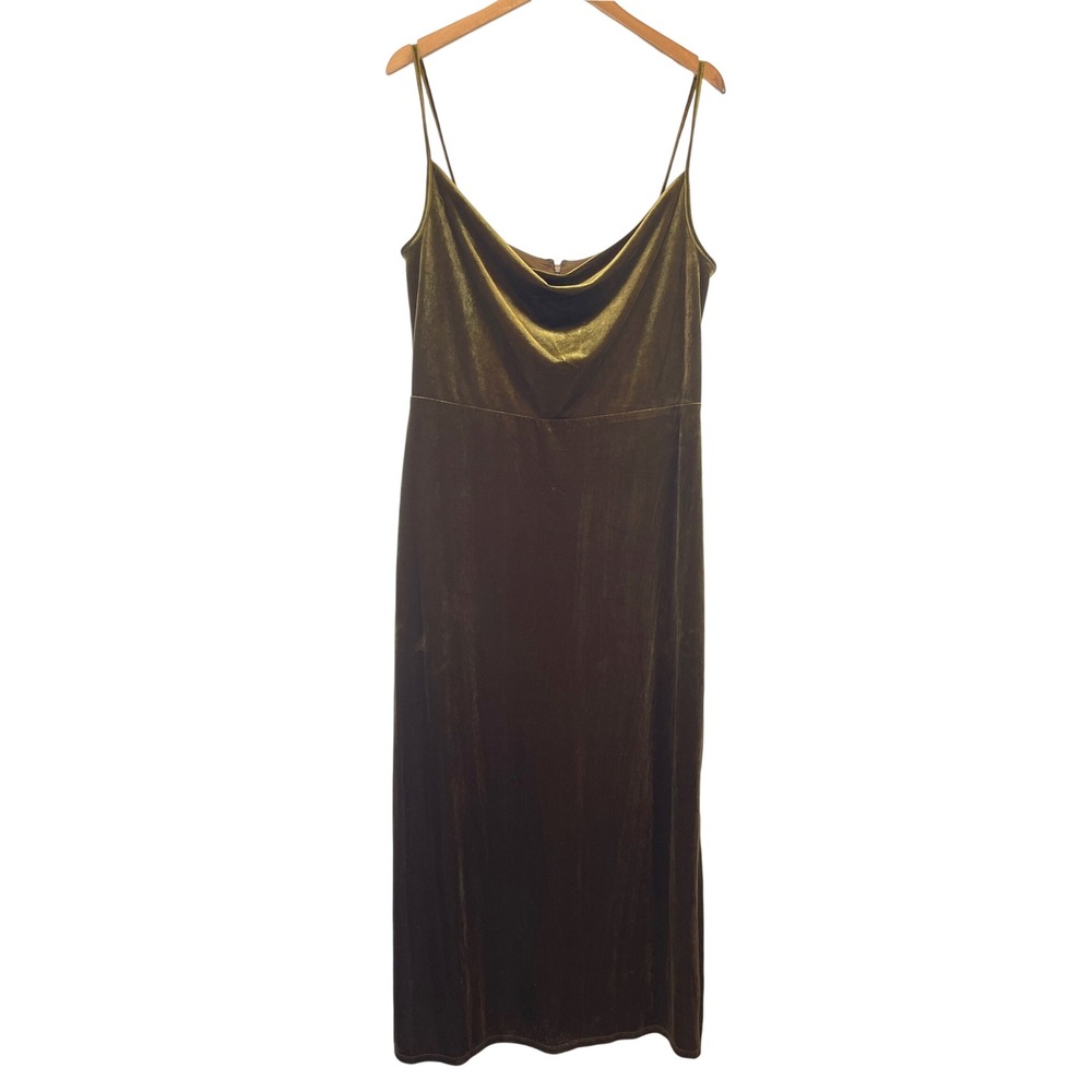 Taylor Cowl Neck Velvet Midi Dress 16 Olive Green Stretch Evening Wedding 90s